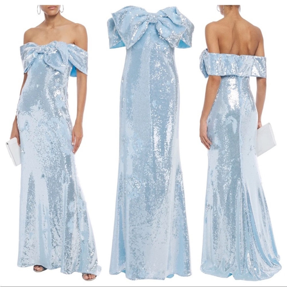 Badgley Mischka Strapless Light Blue Sequin Gown